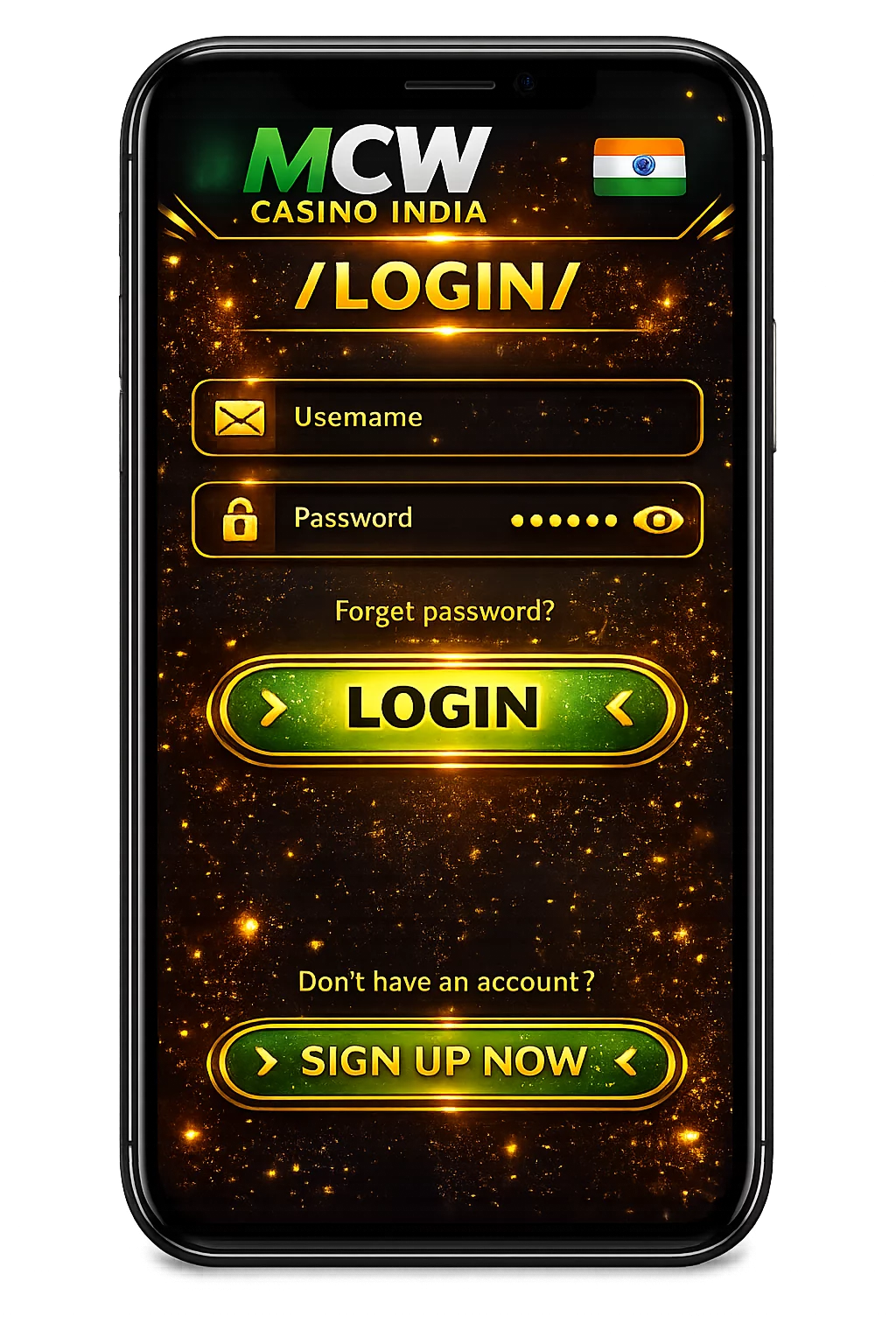 MCW Casino login screen preview